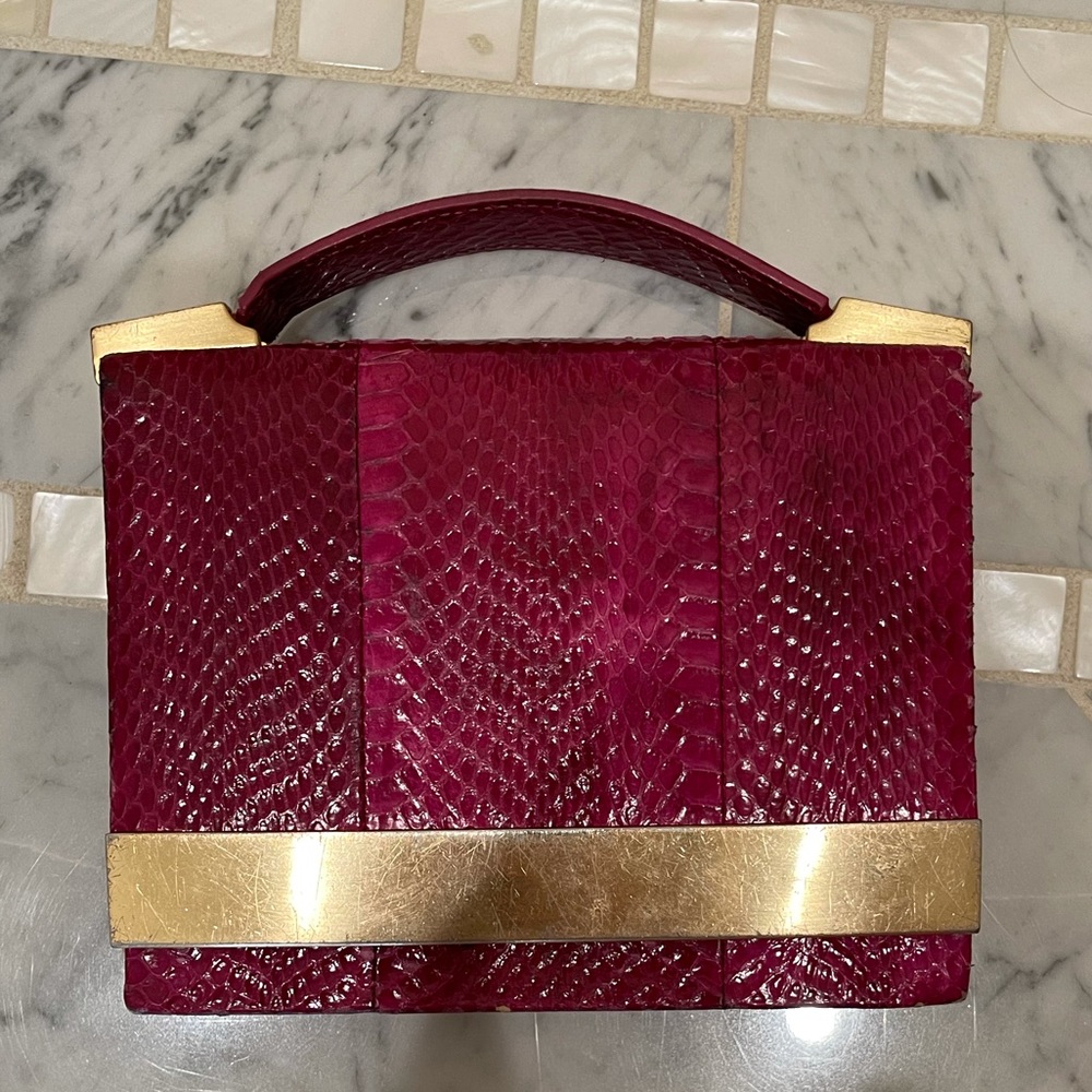 Brian Atwood exotic skin magenta & gold hardware